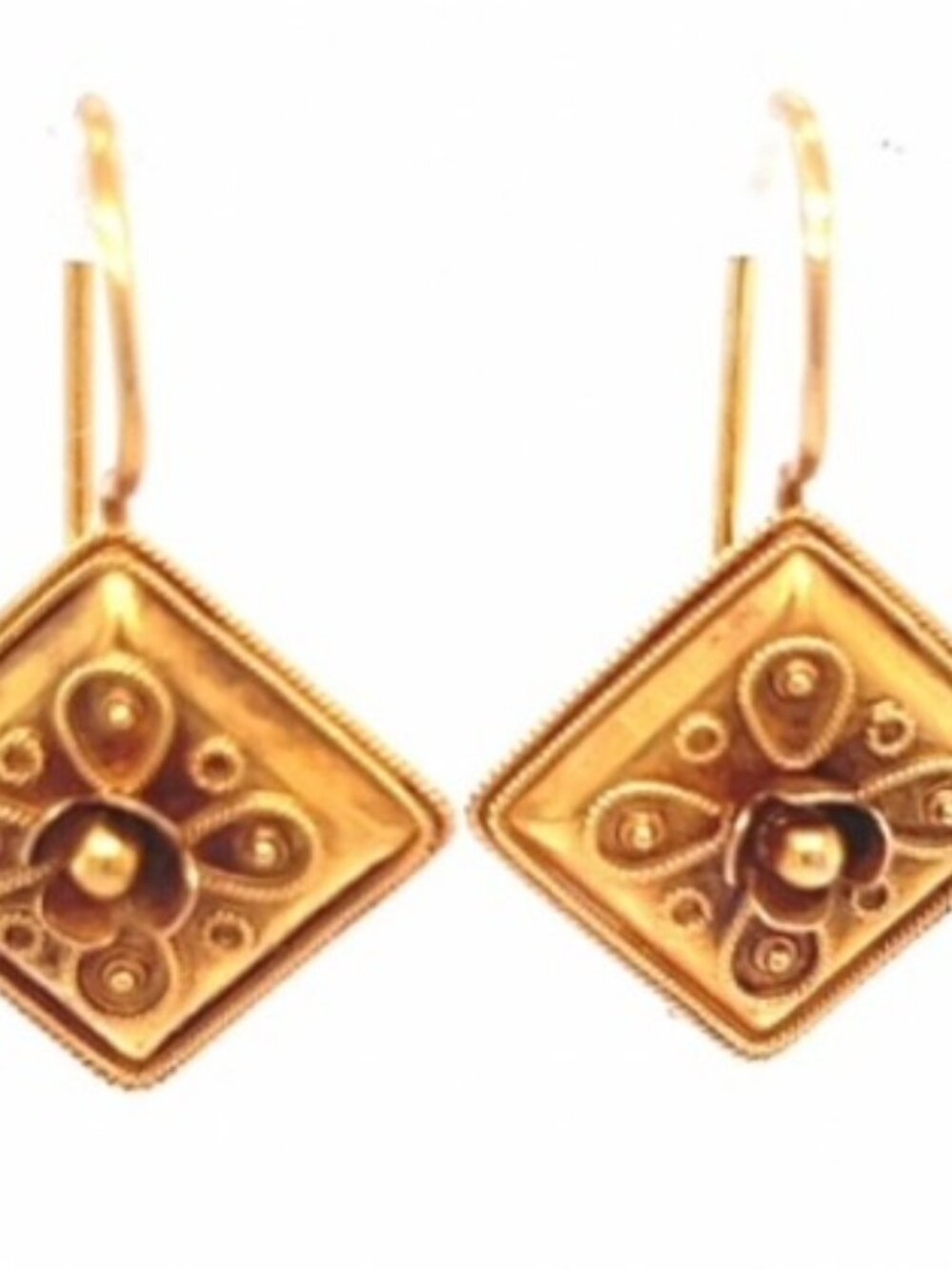 "Castellani" 15K Edwardian-Style Braided Diamond Shape Bead Braid Hanging Earrin